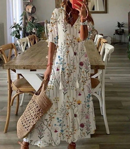 Image of Rochelle | Women's V-Neck A-Line Midi Dress