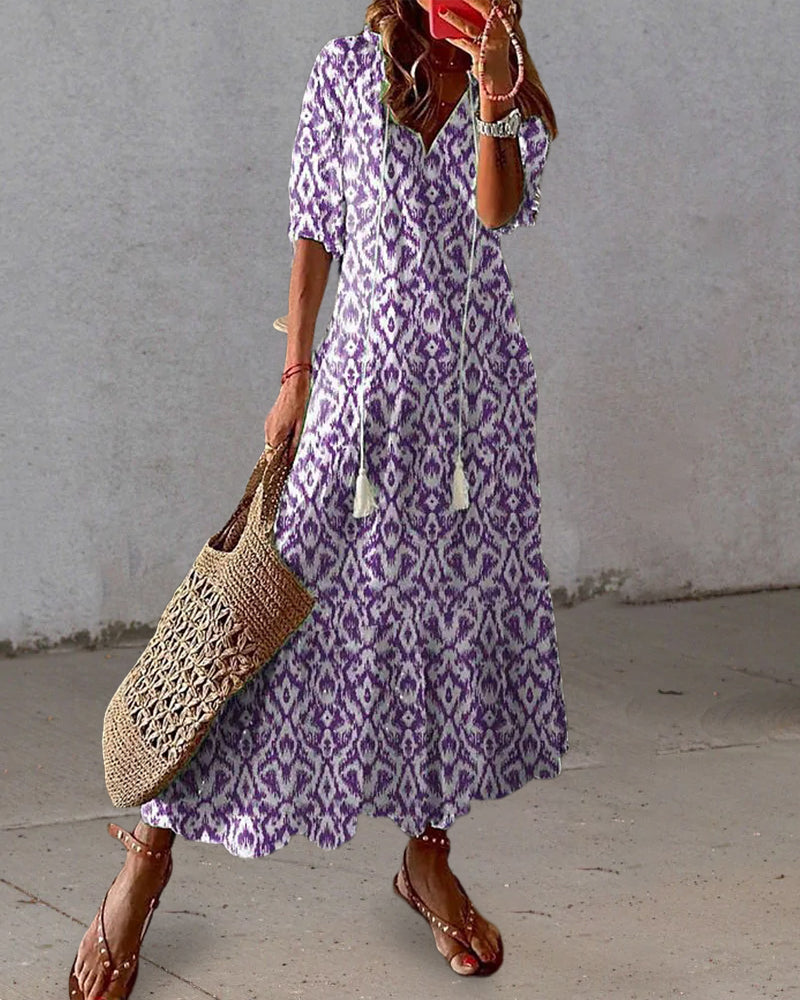 Image of Rochelle | Women's V-Neck A-Line Midi Dress