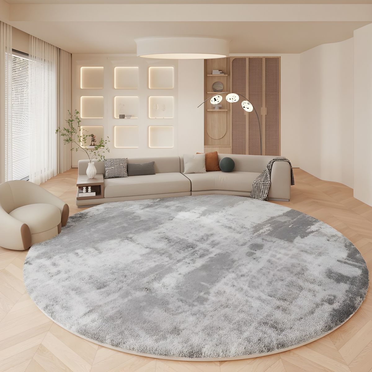 Round Lambswool Nordic Abstract Grey Rug