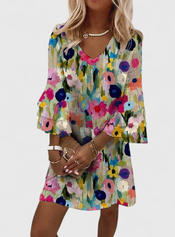 Image of Sandra | Women's V-Neck Mini Floral Dress