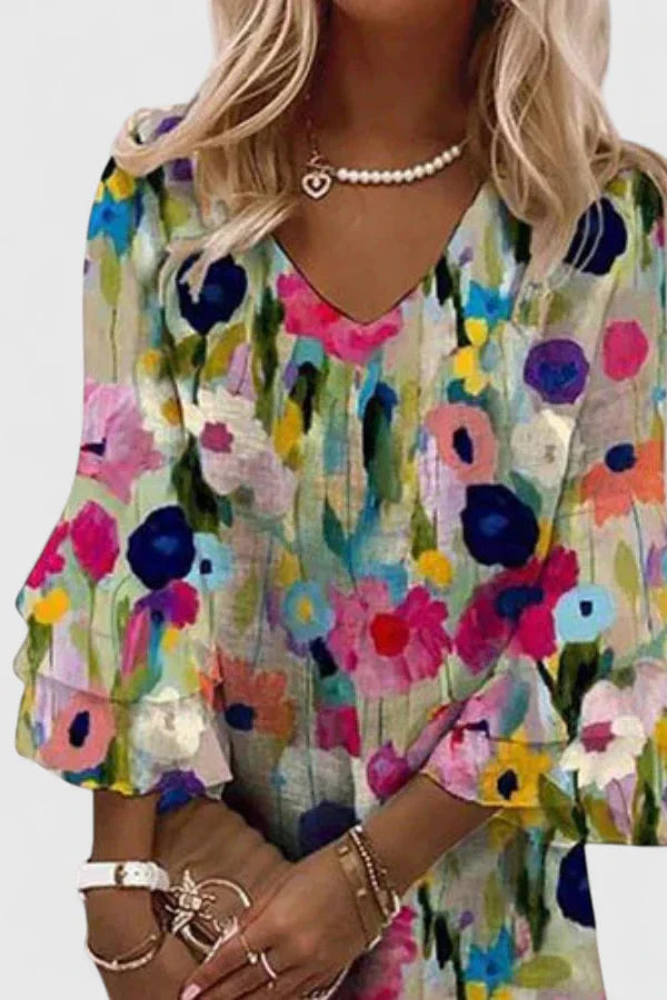 Image of Sandra | Women's V-Neck Mini Floral Dress