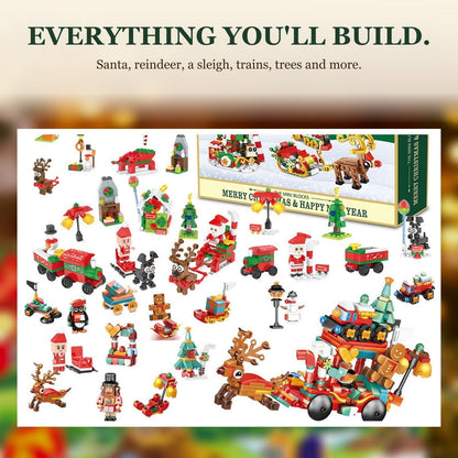 Santa's Sleigh Mini Block Advent Calendar, Christmas Village Brick Set