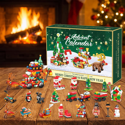 Santa's Sleigh Mini Block Advent Calendar, Christmas Village Brick Set