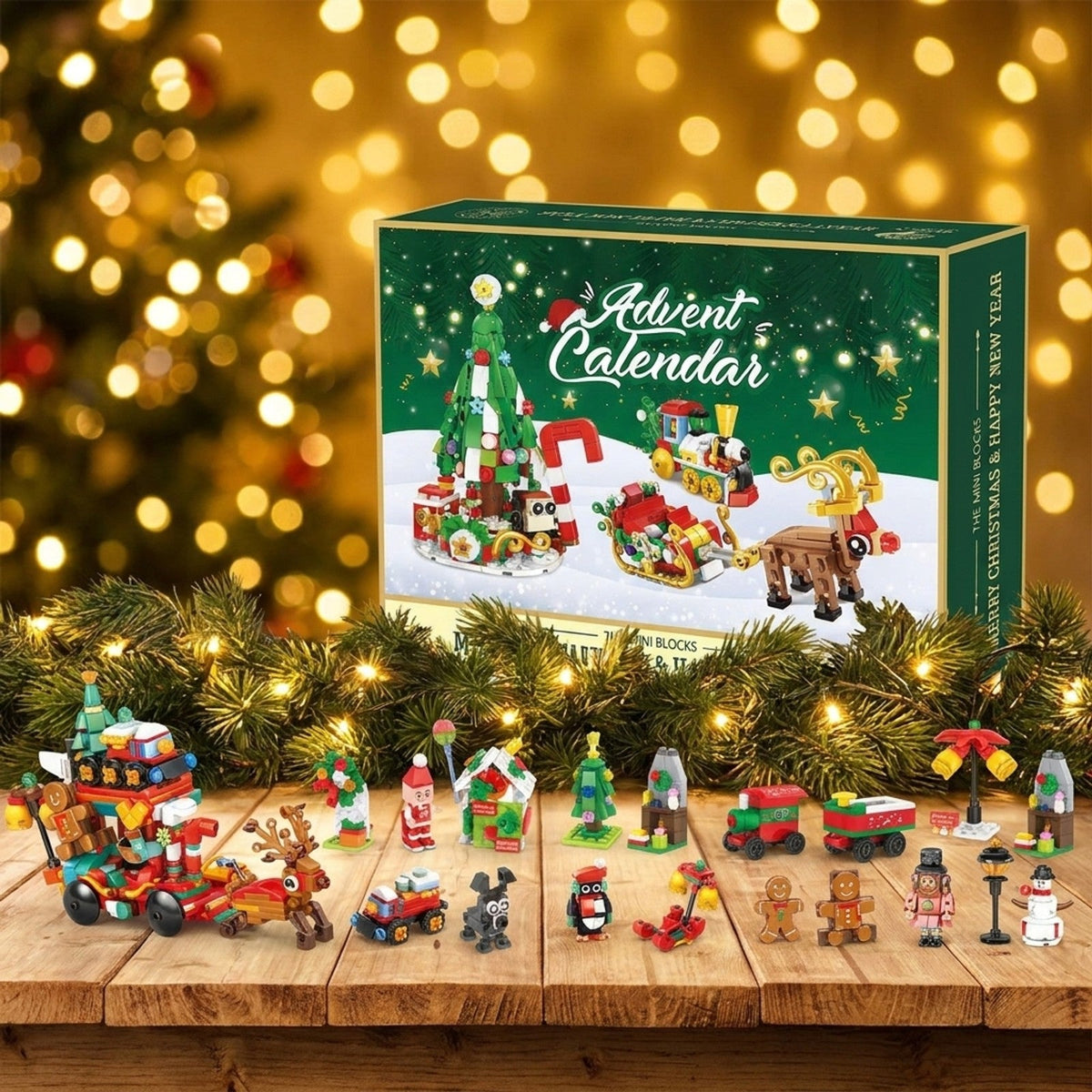 Santa's Sleigh Mini Block Advent Calendar, Christmas Village Brick Set