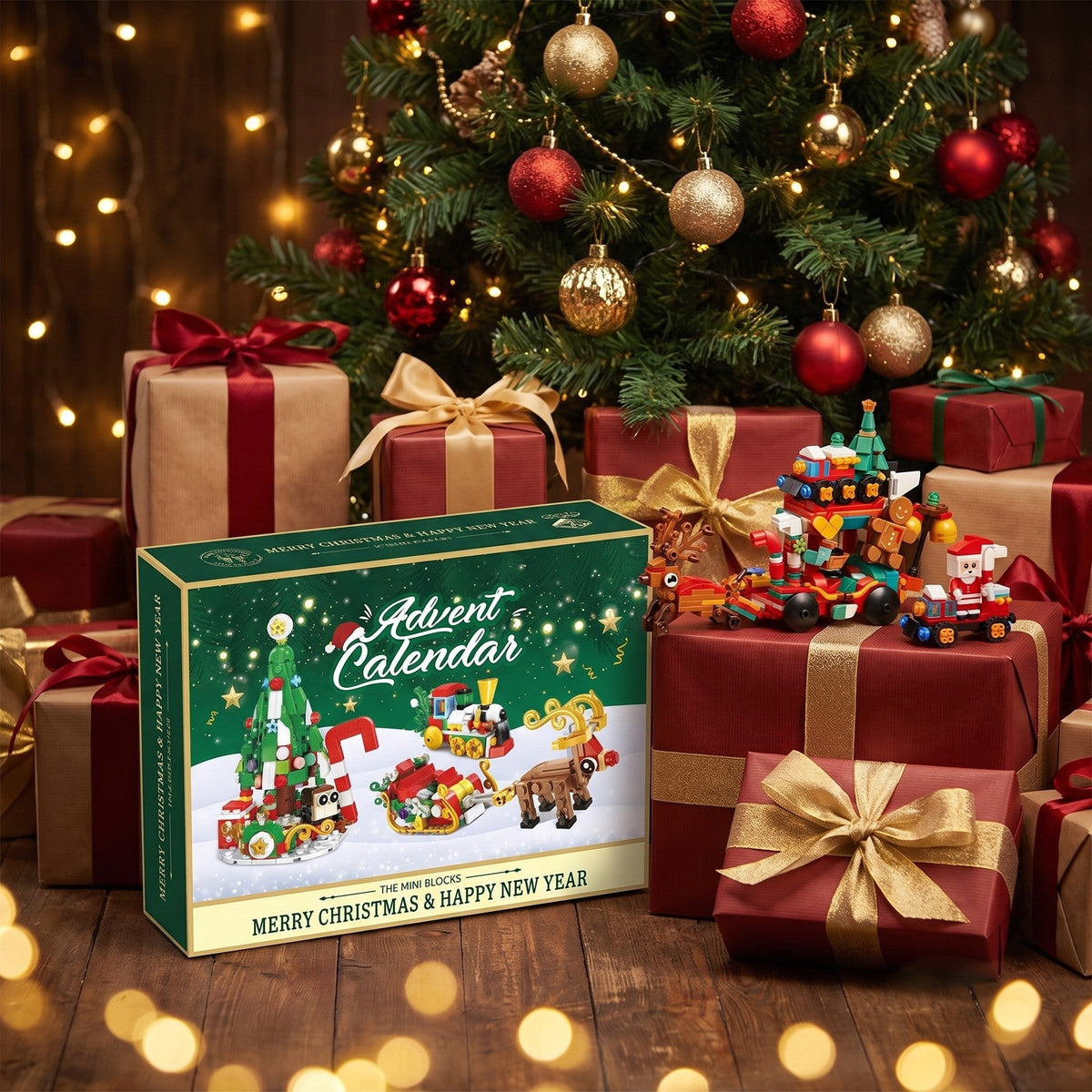 Santa's Sleigh Mini Block Advent Calendar, Christmas Village Brick Set