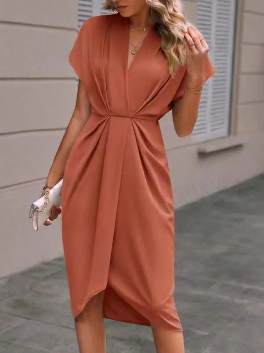 Sara | Women's V-Neck Wrap Midi Dress - Image 1