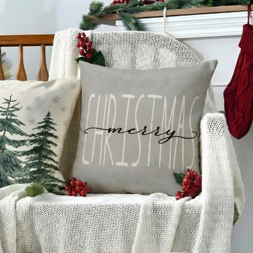 Set of 4 Christmas Square Throw Pillow Covers with Gnome Print and Hidden Zipper in Woven Microfibre