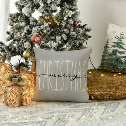 Set of 4 Christmas Square Throw Pillow Covers with Gnome Print and Hidden Zipper in Woven Microfibre