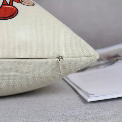Set of 4 Christmas Square Throw Pillow Covers with Gnome Print and Hidden Zipper in Woven Microfibre