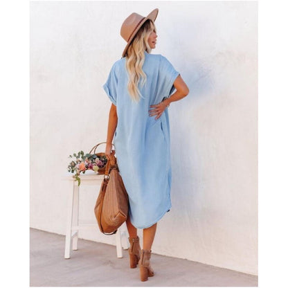Image of Shelby | Women's Button-Down Denim Midi Dress