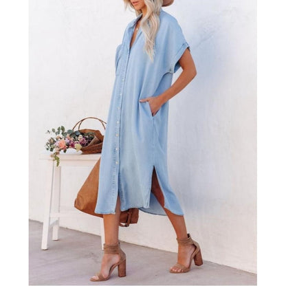 Image of Shelby | Women's Button-Down Denim Midi Dress