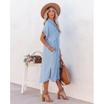 Image of Shelby | Women's Button-Down Denim Midi Dress