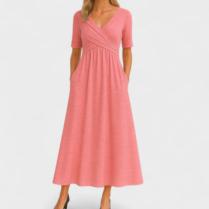 Image of Sheryl | Women's V-Neck A-Line Midi Dress