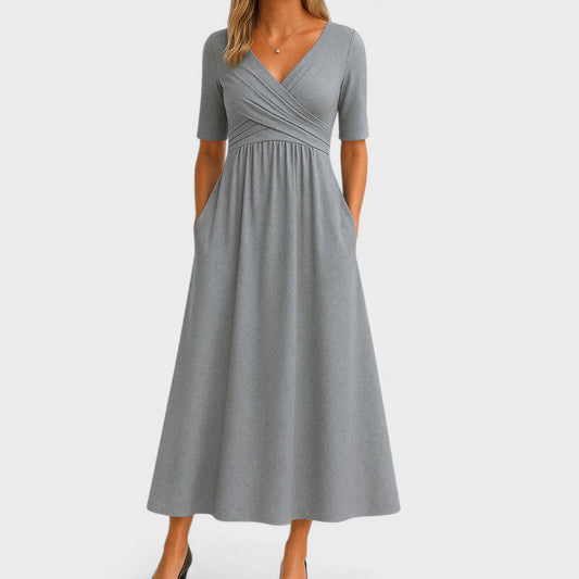 Image of Sheryl | Women's V-Neck A-Line Midi Dress