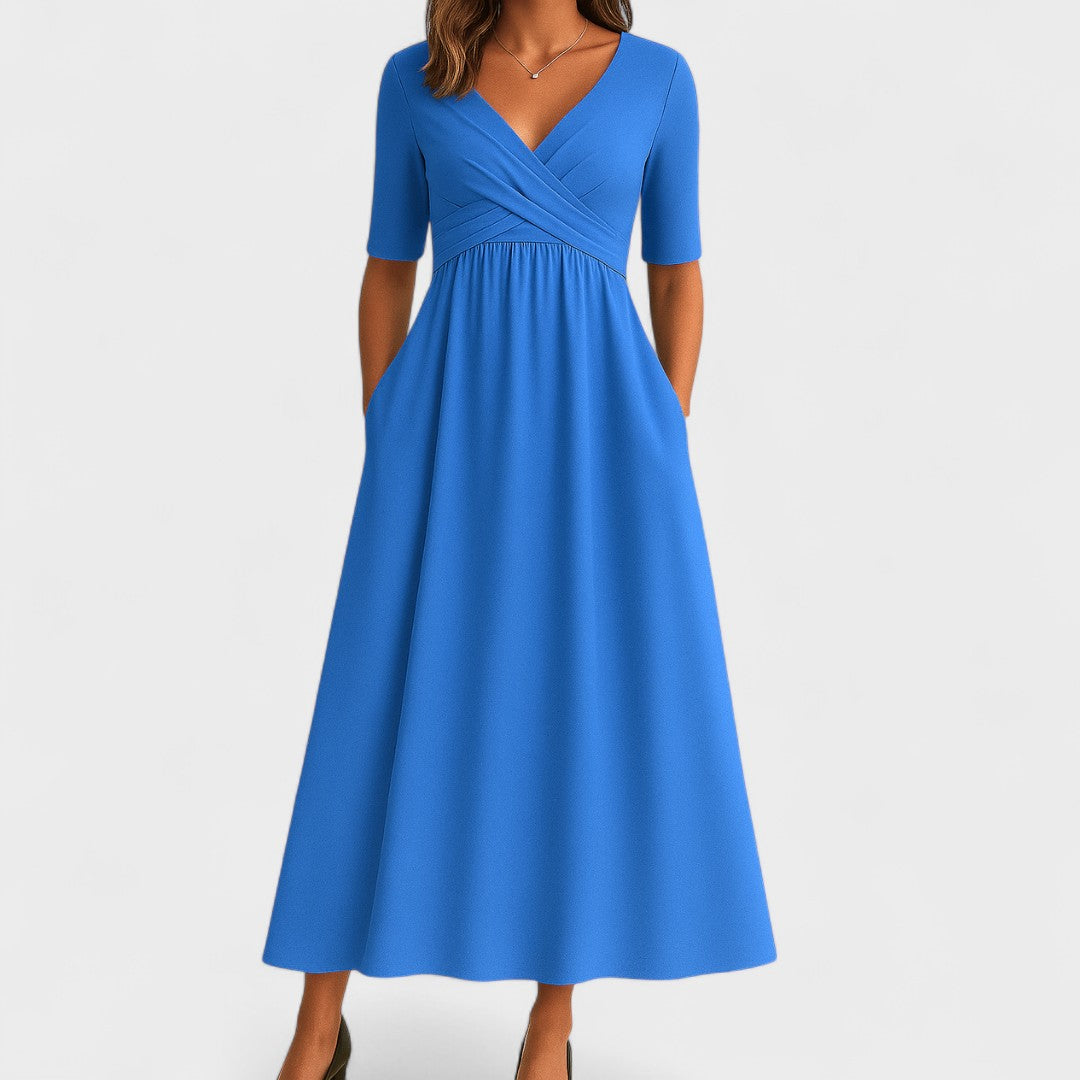 Image of Sheryl | Women's V-Neck A-Line Midi Dress