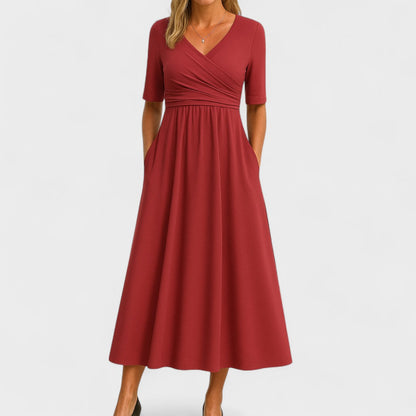 Image of Sheryl | Women's V-Neck A-Line Midi Dress