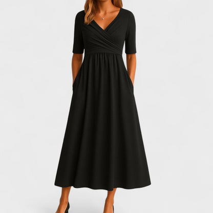 Image of Sheryl | Women's V-Neck A-Line Midi Dress