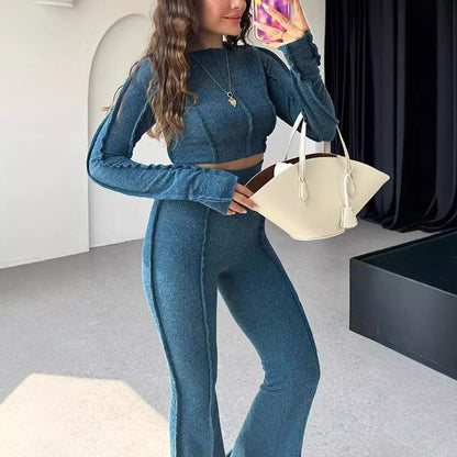 Image of Sienna | Women's Cropped Long Sleeve Two-Piece Set