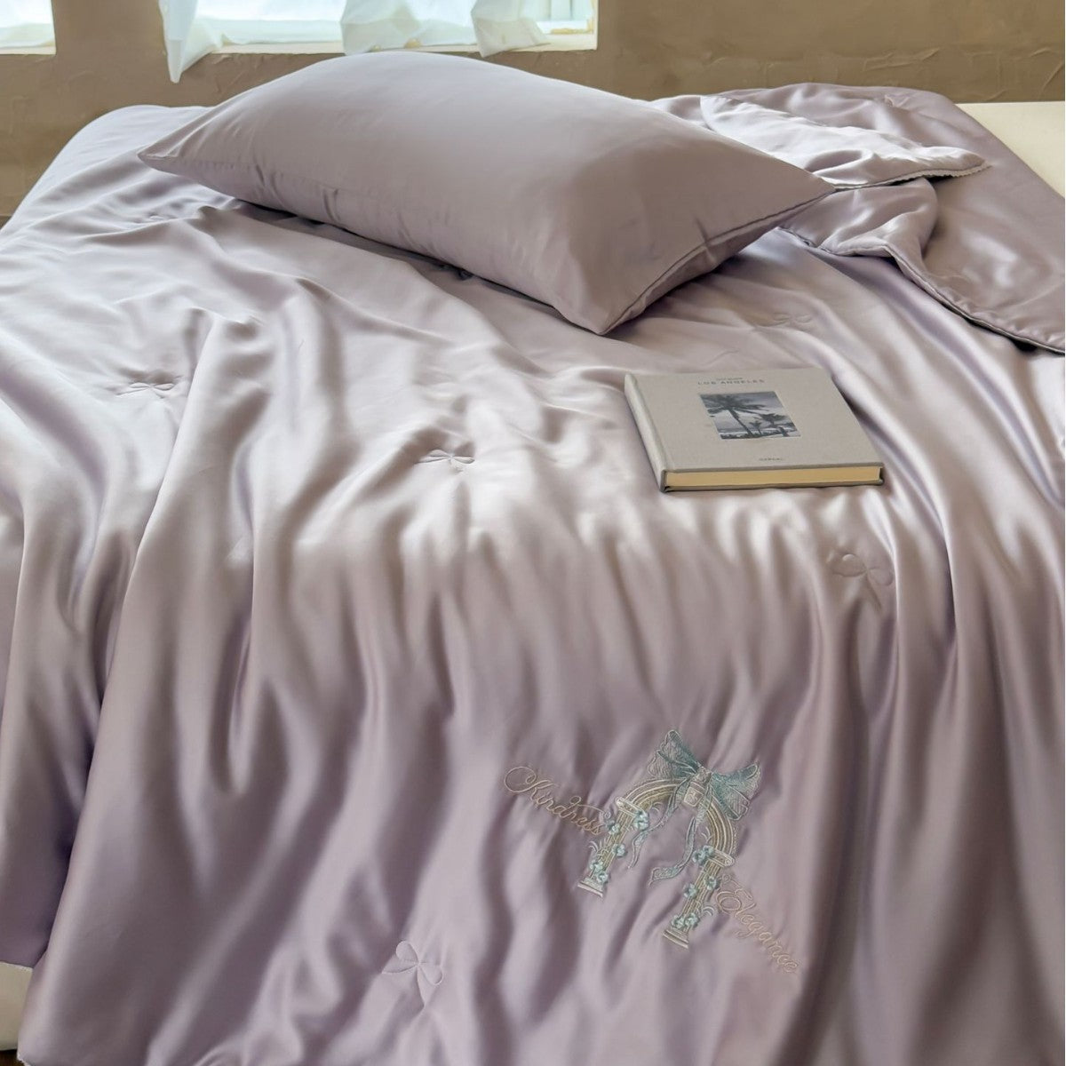 Silky Satin Bedding Set with Fine Embroidery and Cooling Comfort Finish