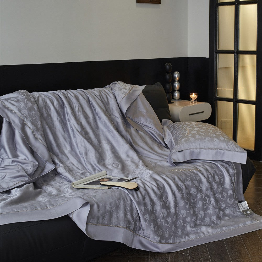 Silky-Sheen Jacquard Satin Throw Blanket and Pillowcase