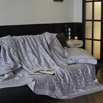Silky-Sheen Jacquard Satin Throw Blanket and Pillowcase
