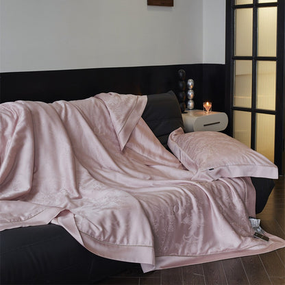 Silky-Sheen Jacquard Satin Throw Blanket and Pillowcase