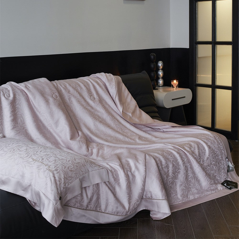 Silky-Sheen Jacquard Satin Throw Blanket and Pillowcase