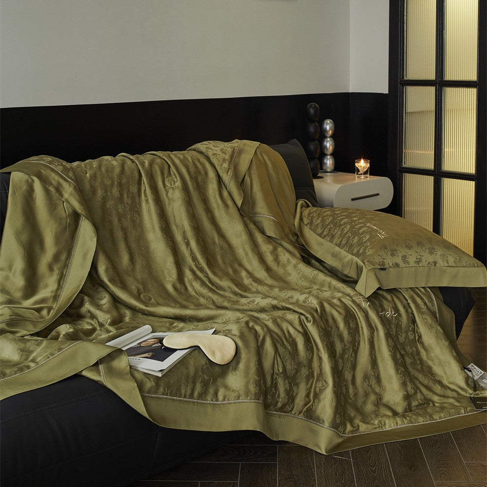 Silky-Sheen Jacquard Satin Throw Blanket and Pillowcase