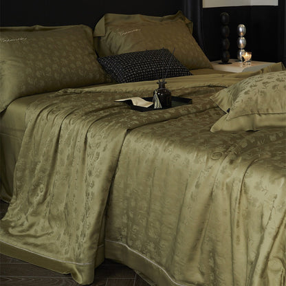 Silky-Sheen Jacquard Satin Throw Blanket and Pillowcase