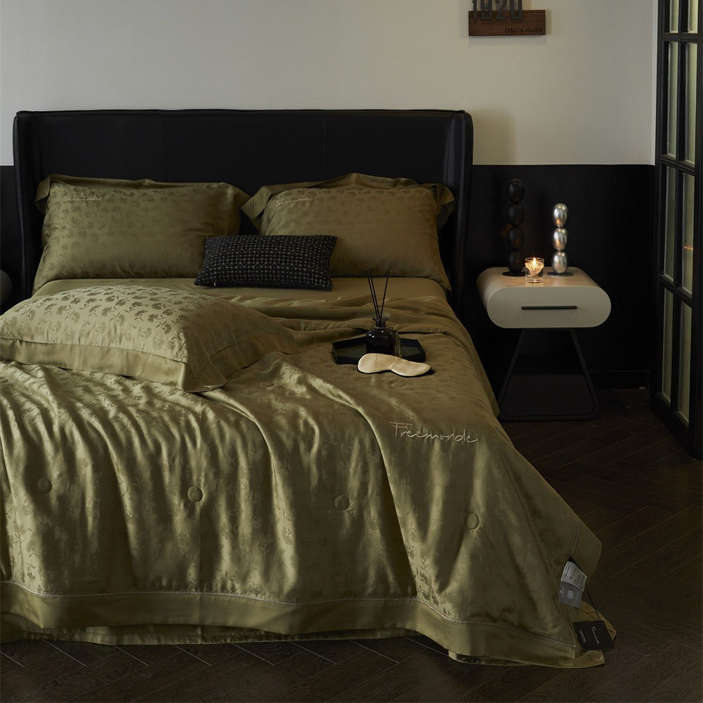 Silky-Sheen Jacquard Satin Throw Blanket and Pillowcase