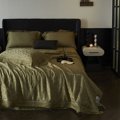 Silky-Sheen Jacquard Satin Throw Blanket and Pillowcase