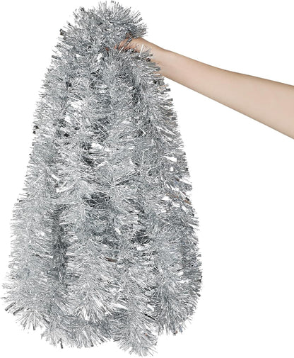 Silver Christmas Glitter Garland – 10 m Tinsel Garland for Christmas Tree, Mantel & Party