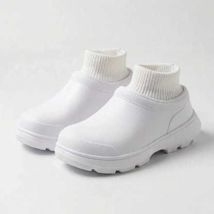 Slip-On Clogs with Knitted Ankle Cuff
