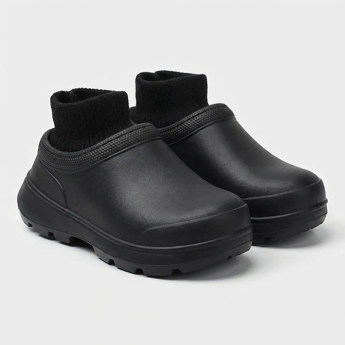 Slip-On Clogs with Knitted Ankle Cuff
