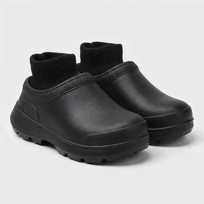 Slip-On Clogs with Knitted Ankle Cuff