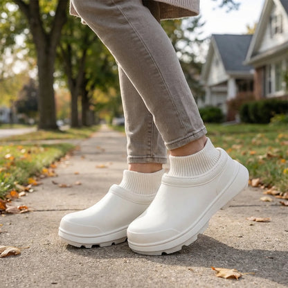 Slip-On Clogs with Knitted Ankle Cuff