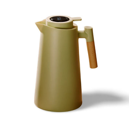 Smart Insulated Thermos Jug with Digital Temperature Display & Wooden Handle