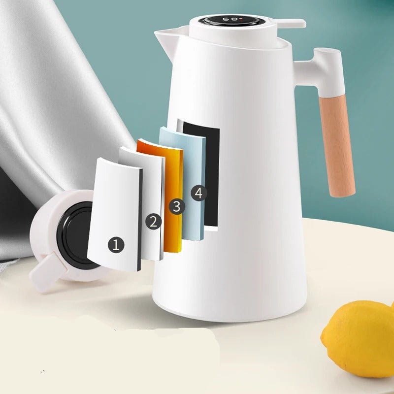 Smart Insulated Thermos Jug with Digital Temperature Display & Wooden Handle