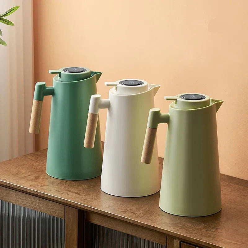 Smart Insulated Thermos Jug with Digital Temperature Display & Wooden Handle