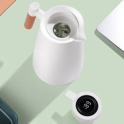 Smart Insulated Thermos Jug with Digital Temperature Display & Wooden Handle