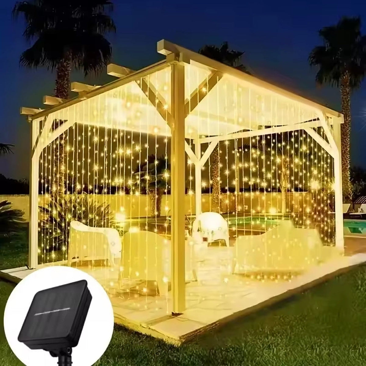 Solar Curtain Lights - Waterproof Outdoor Christmas Lights with 8 Lighting Modes