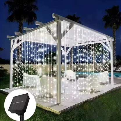 Solar Curtain Lights - Waterproof Outdoor Christmas Lights with 8 Lighting Modes