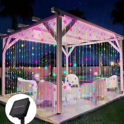 Solar Curtain Lights - Waterproof Outdoor Christmas Lights with 8 Lighting Modes