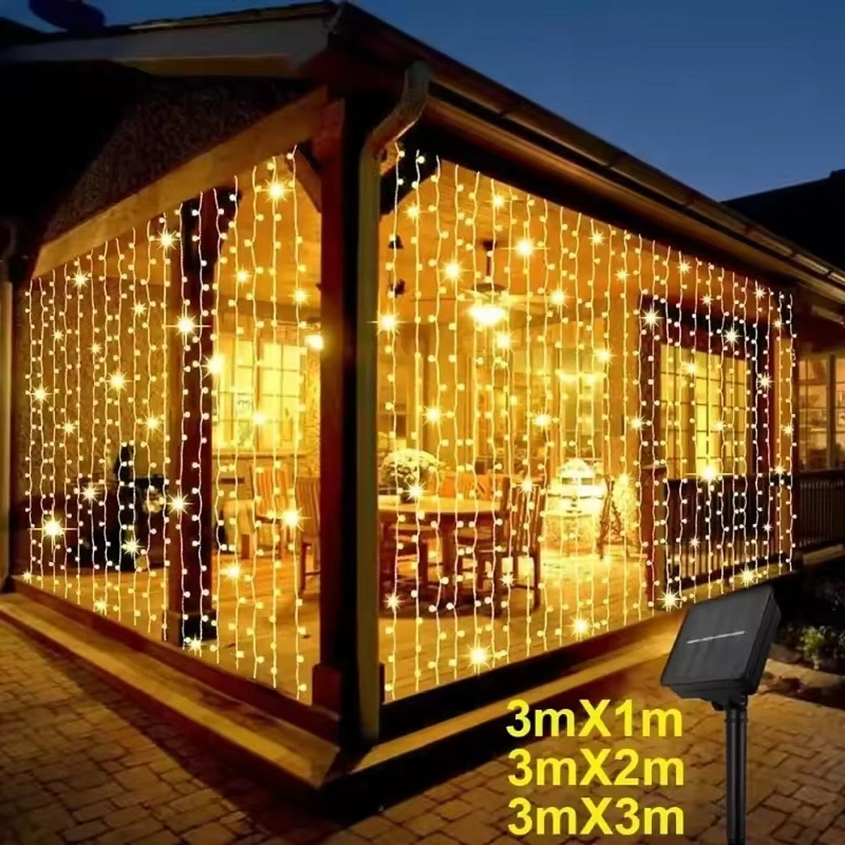 Solar Curtain Lights - Waterproof Outdoor Christmas Lights with 8 Lighting Modes