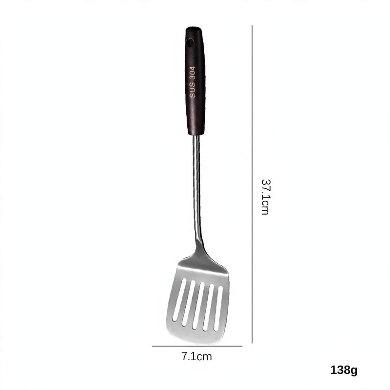 Stainless Steel Kitchen Utensil Set with Wooden Handles