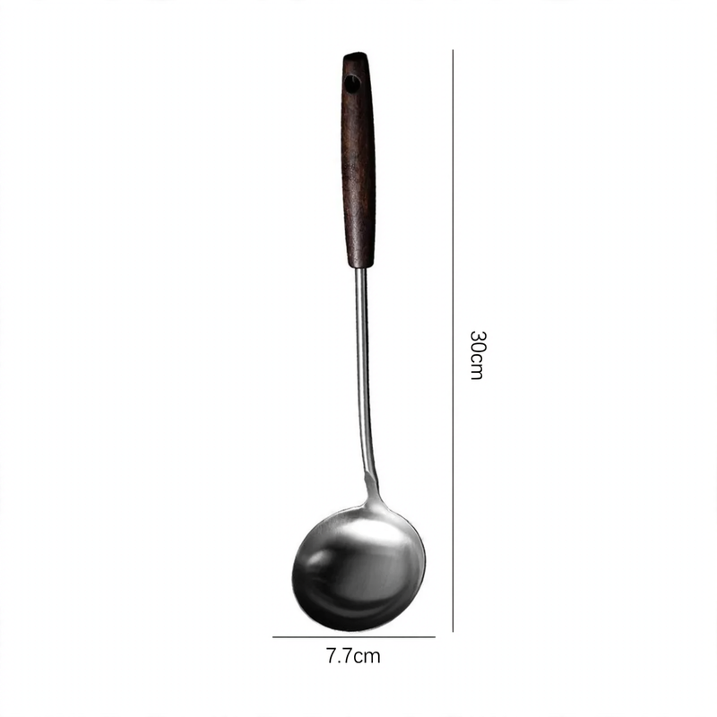 Stainless Steel Kitchen Utensil Set with Wooden Handles