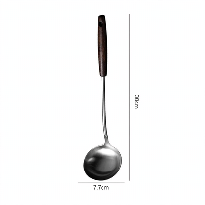 Stainless Steel Kitchen Utensil Set with Wooden Handles