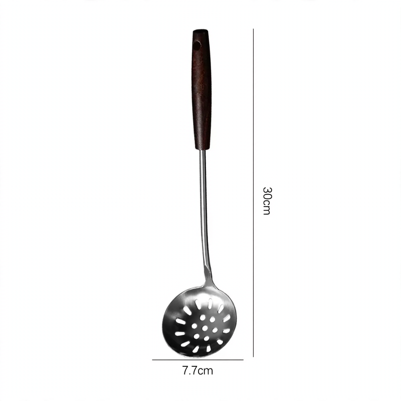Stainless Steel Kitchen Utensil Set with Wooden Handles