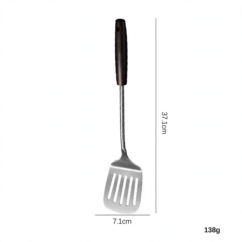 Stainless Steel Kitchen Utensil Set with Wooden Handles