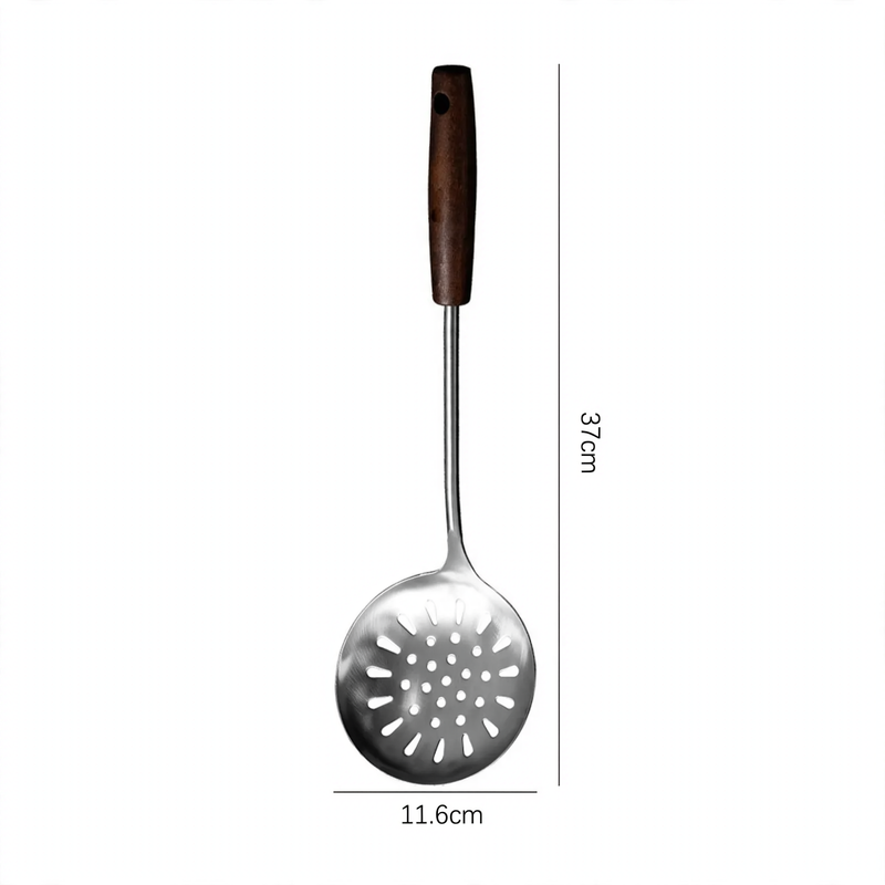 Stainless Steel Kitchen Utensil Set with Wooden Handles